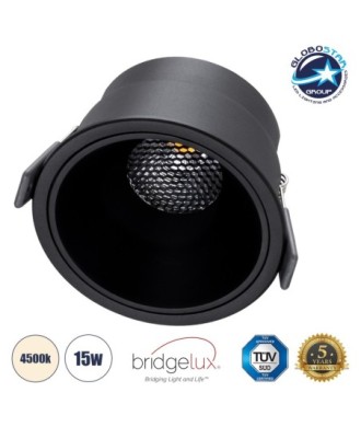 GLOBOSTAR® PLUTO-B 60262 Χωνευτό Downlight Σποτ με Honeycomb Anti Glare Reflector LED 15W 1950lm 38° AC 220-240V IP20 Φυσικό Λευκό 4500K - Bridgelux COB Chip & TÜV SÜD Driver - Μαύρο Ματ - Μ10.4 x Π10.4 x Υ6.5cm - Q9.5cm - 5 Χρόνια Εγγύηση